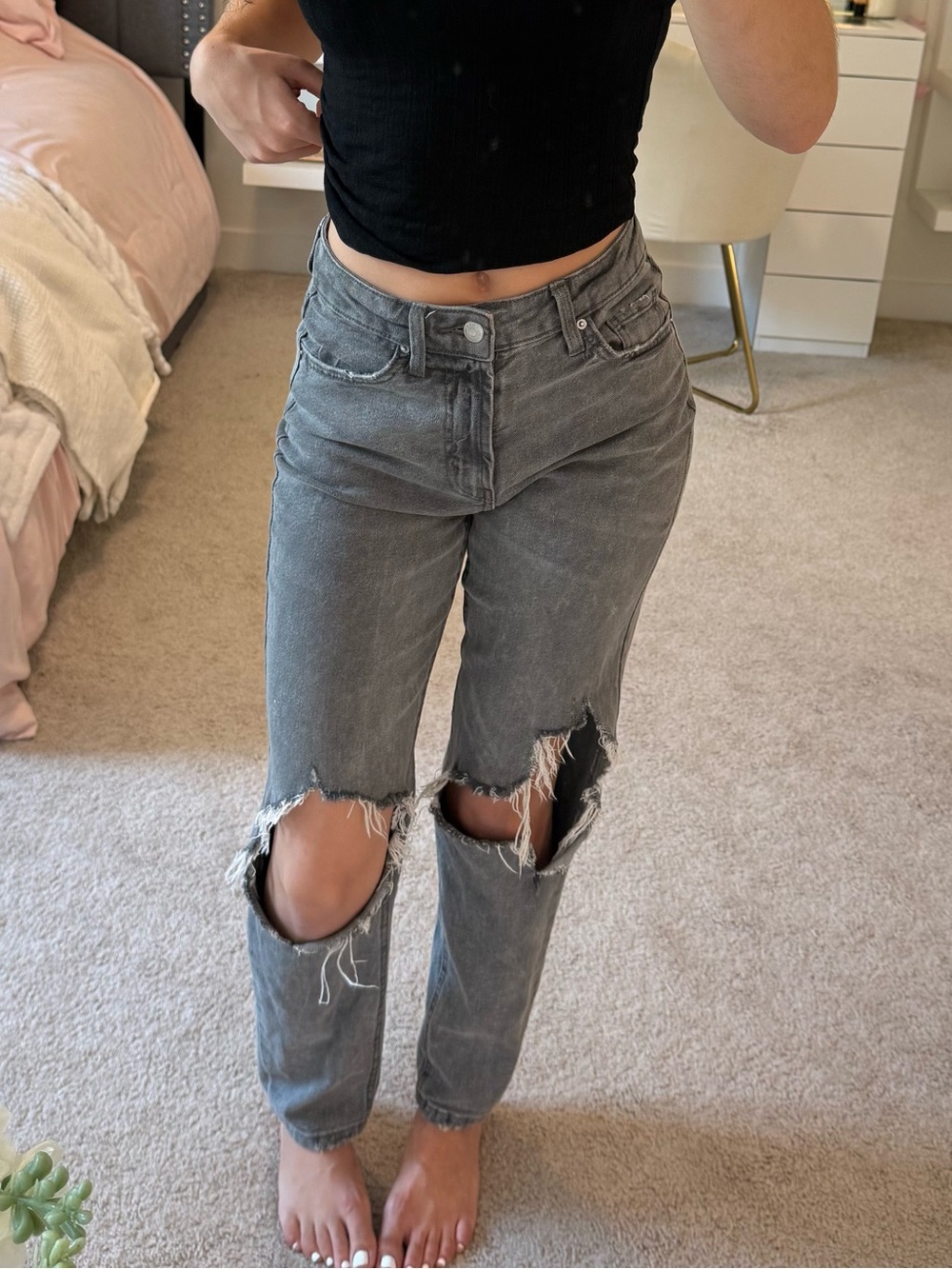 wild fable Gray Distressed Boyfriend Jeans with Knee Rips